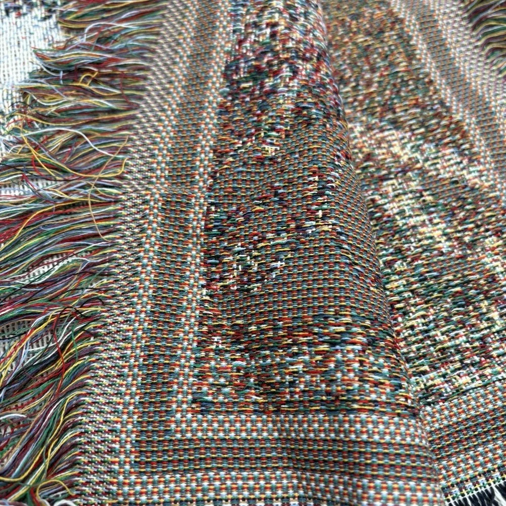 VTG Crown Crafts Horse Carriage Cottage Home Tapestry Woven Throw Blanket 46x54